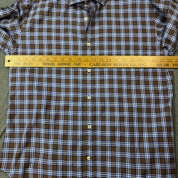 Thomas Dean Men's Blue and Brown Checkered Shirt - Picture 4 of 7